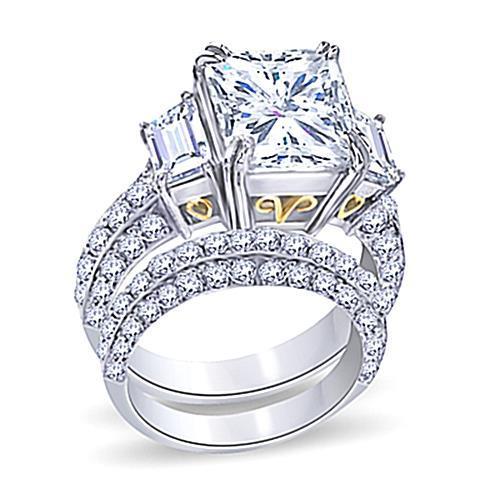 8MM Tungsten Diamond Ring - 3 Stone Satin Finish Center and Bevel Edge -  Triton Jewelry